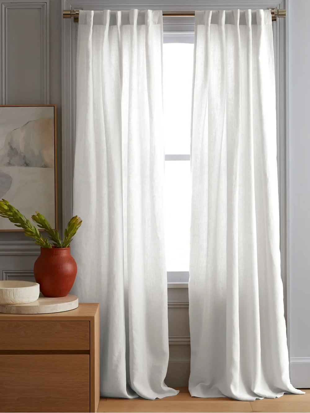 QUINCE Set Of 2 48x108 European Linen Curtains White 0351